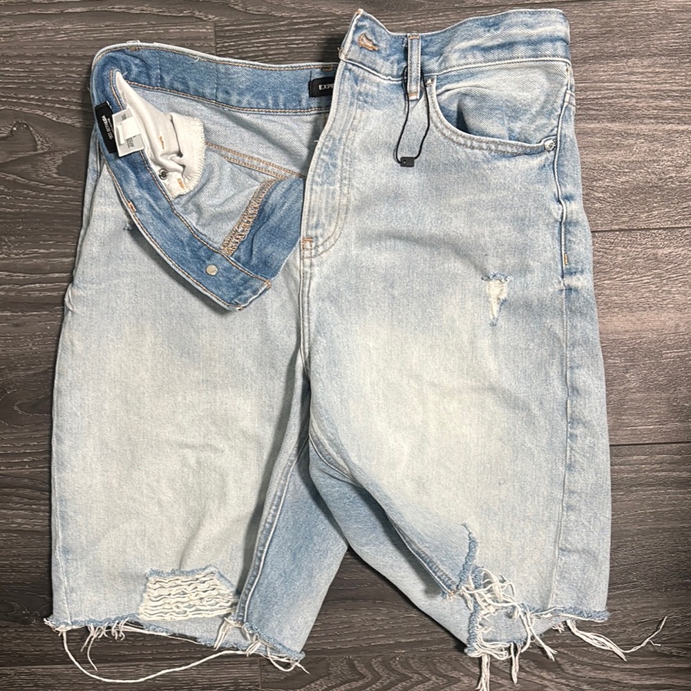 Express Light Blue Distressed Denim Bermudas